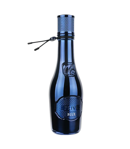 Prive Blue perfume bottle with textured cap and elegant blue glass design