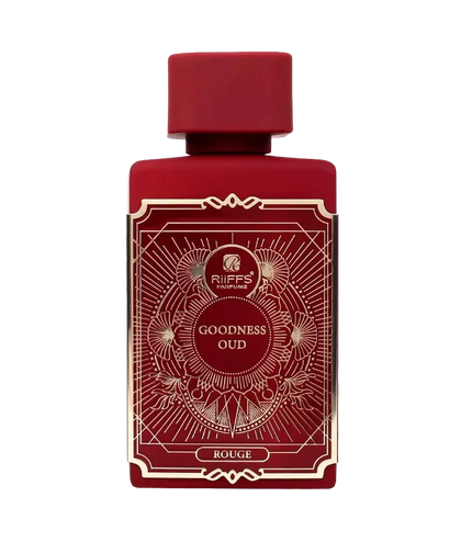 Riiffs Goodness Oud Rouge perfume bottle with red design and gold detailing