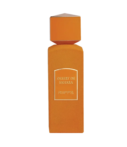 Riiffs Desert de Sahara perfume bottle, amber glass with gold cap, luxury fragrance for men and women