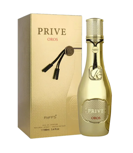 Prive Oros Eau de Parfum 100ml gold bottle with matching luxury box, premium fragrance for men and women